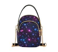 Single Shoulder Handbag Women Pastel Spots Blue Pink Black Quilted Chain Strap Cell Phone Handbag Cute Zipper Bowler Tote Ladies Satchel, 5.9" × 8.3" × 3.1"