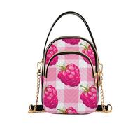 Single Shoulder Handbag Women Quilted Chain Strap Phone Wallet Handbag Cartoon Crossbody Clutch Zipper Tote Cartoon Pink Raspberry Gingham