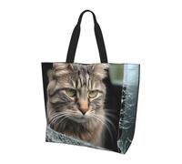 Single Shoulder Shopping Bag Cat Smashes Glass In Car Tote Bag For Work | Reusable Tote Beach Bags Fashion Totes For Work Beach Travel