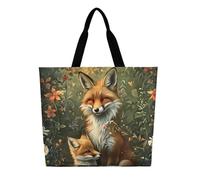 Single Shoulder Shopping Bag Cute Fox-2 Shopping Bags For Beach | Durable Tote Beach Bags Reusable Handbag For Beach Best Friend Travel