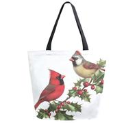 Single Shoulder Shopping Bag Green Holly Branch Two Red Sparrow Tote Beach Bags Women Totes Lightweight Shopping Bags For Beach Work Travel
