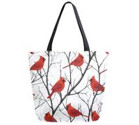 Single Shoulder Shopping Bag Red Red Sparrow Perched Winter Tree Brach Tote Bag Shoulder Tote Beach Bags Durable Shopping Bags For Travel Best Friend Beach