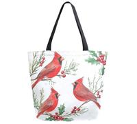 Single Shoulder Shopping Bag Red Sparrow On Holly Berry Branches Christmas Handbag Reusable Tote Beach Bags Lightweight Totes For Best Friend Work Travel