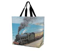 Single Shoulder Shopping Bag Steam Train By The Sea Handbag Reusable Tote Bag Shoulder Totes For Travel Picnic Work