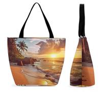 Single Shoulder Shopping Bag Tropical Beach At Sunset Totes Lightweight Shopping Bags Durable Handbag For Best Friend Picnic Travel