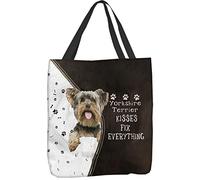 Single Shoulder Shopping Bag Yorkshire Terrier Kisses Fix Everything Shopping Bags Reusable Handbag Shoulder Tote Bag For Work Picnic Best Friend