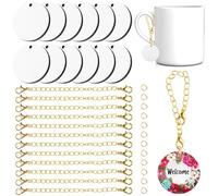 Single Side Round Mdf Blanks With Chains Jump Rings, Hanging Decorations For Cup Name Id Charm Tumbler Cup, 12 Sets Sublimation Charm Accessories For Gifts