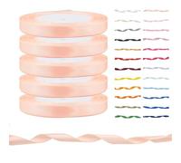 Single Sided Satin Ribbon for Gift Wrapping, Wedding Cakes, Hair Bows & Crafts Quality Polyester Ribbon for Halloween Christmas Decor & Florist Bouquets (Light Peach, 10mm - 22m x 5 Rolls)