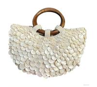 Single-sided Shell Embellished Evening Purse, Summer Shell Beaded Clutch Bag with Wood Handle, Vacation Handbag for Travel, Eye Catching Clothing Accessories Women's Top-handle Bags Satchel Tote