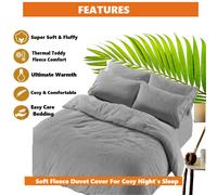 (Single, Silver) Teddy Bear Fleece Duvet Cover Quilt Bedding Set Luxury Thermal Warm Cosy & Temperature Control Soft Fluffy Quilt Cover with Matching Pillow Cases