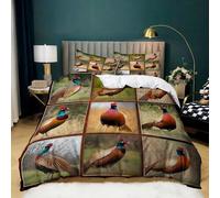 Single Size Bedding Duvet Cover Sets 135 x 200 cm, 3 Pieces Animal Pheasant Bedding Set Geometric Atlas - Soft Cosy Brushed Microfiber Quilt Cover with 2 Pillowcase and Zipper Closure