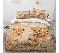 Single Size Bedding Sets Baby Lion Duvet Cover Set 3D Nature Animals Ultra Soft Microfiber Comforter Cover with 2 Pillowcase 50x75cm Kids Childrens Luxury Decor Bedspread Cover 3 Pieces