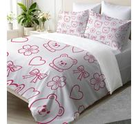 Single Size Cherry Blossom Bear Printed Duvet Cover Set Bedding Set 3 pcs