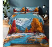 Single Size Duvet, 10.5 Tog Down Alternative Comforter Set with 2 Shams, Cartoon Landscape Mountains Streams Reversible Coverless Duvet Microfiber Soft Bed Quilt for All Seasons, 135 x 200 cm, Blue