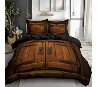 Single Size Duvet Cover, Dark Brown Bedding - Vintage Wooden Windows Cabin Print theme Bedding Sets, Soft Microfiber Quilt Cover 135 x 200 cm, Suitable for summer, easy to care for