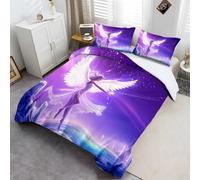 Single Size Duvet Cover Set Dreamy Beautiful Angel Soft Microfibre Quilt Cover Colorful with Pillowcases, Zipper Closure and Corner Ties, for Kids or Single Adults Bedroom, Easy-Care 135 x 200 cm