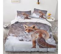 Single Size Duvet Cover Set Fox 3D Printed Bedding Set Soft Microfibre Wild Animals Quilt Cover 135x200 cm with Zipper Closure with 2 Pillowcases 50x75 cm a500