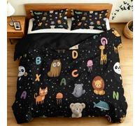 Single size Duvet Cover Set Printed - Cute Healing Soft Microfiber Duvet with Pillow Case, Cartoons Animals Lions Bears Crocodiles Pandas Bedding Quilt Cover Set, Black Decorative Bedroom Decor