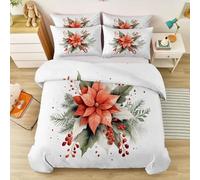 Single Size Duvet Cover Set, Super Soft Microfibre Bedding for Kids Boys Girls - Christmas Wreath Pine Branches Theme Warm Comfy Cosy Quilt Cover 135 x 200 cm with Pillowcase White