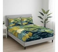 Single Size Fitted Sheet - 90 x 190 x 30 Bedspread Vintage Pond Turtle Ginkgo Leaf Deep Pocket, Soft Microfibre, Wrinkle-Free, Easy Care, Fade & Shrink Resistant - Green Bedspread