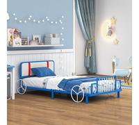 Single Size Kid's Bed Frame Car Shaped Metal Bed Base w/Upholstered Headboard