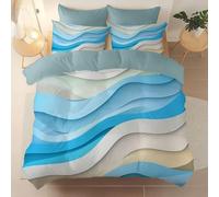 Single Size Microfiber Duvet Cover Double with 2 Pillowcases Abstract Breaking Waves Lines soft Hypoallergenic Duvet Cover - With Zipper Closure Comfy Breathable Blue Bedding Sets