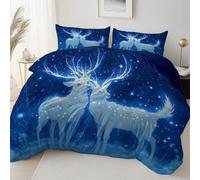 Single Size Microfiber Duvet Cover Double with 2 Pillowcases Cartoon Night Sky Deer Flash soft Hypoallergenic Duvet Cover - With Zipper Closure Comfy Breathable Dark Blue Bedding Sets