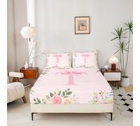 Single Size Personalized Initial T Fitted Sheet With 1 Pillowcases Boys Girls Coquette Pink Bow Bedding For Kids Ultra Alphabet Letter Bed Sheets Set 16" Deep Pocket Floral Room Decor Microfiber