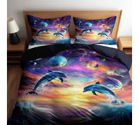 Single Size Printed Duvet Cover Set Premium Brushed Microfiber Bedding Set With Zipper Closure Ultrasoft Hypoallergenic Reversible Duvet Covers Non Iron Sea Dolphins Starry Sky Universe