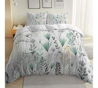 Single Size Printed Duvet Cover Sets with 2 Pillowcases - Soft White Brushed Microfiber Quilt Cover, Watercolor Simple Botanical Insect Reversible Pattern Bedding for Comfort Sleep