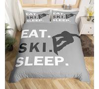 Single Size Ski Duvet Cover Boys Girls Skiing Sports Bedding Set For Kids Women Men Ultra Soft Ski Lover Comforter Cover Set Gray Bedspread Cover Bedclothes Zipper