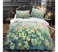Single Size Water Lily Printed Duvet Cover Set Bedding Set 3 pcs Soft Microfiber Natural Elements Duvet Cover with 2 Pillowcases and Zipper Closure 140x200cm Machine Washable b.1801