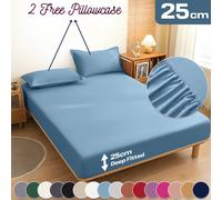 (Single, Sky Blue/Light Blue) 3 Piece Fitted Sheet Set Bed Sheets & Pillowcases