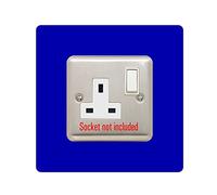 Single Socket Surround | Square | Acrylic Back Panel or Finger Plate | Light Switch Plug, Font Colour:Blue