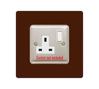 Single Socket Surround | Square | Acrylic Back Panel or Finger Plate | Light Switch Plug, Font Colour:Brown