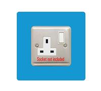 Single Socket Surround | Square | Acrylic Back Panel or Finger Plate | Light Switch Plug, Font Colour:Light Blue