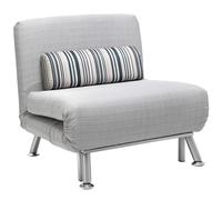 Single Sofa Bed Grey Linen 75x180cm 5-Pos Adjustable Chair w/ Steel Frame Pillow