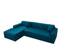 Single Sofa Cover Stretchable Right Chaise Lounge Slipcover Solid Color Couch Protector in Blue Green Polyester Fabric Perfect for Living Room Decor