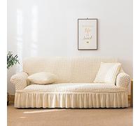 Single Sofa Cover with Ruffled Skirt, 1-Piece Stretch 3D Bubble Fabric, Soft Elastic Fur Protector for Kids, Slish Armchair Slipcover