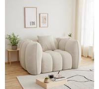 Single Sofa Lounge Seat, Sofas Modernos Para Sala, Pumpkin Shape Seater, Comfy Boucle Fabric Upholstered Sofa,For Home Movie Leisure Entertainment Room,White,105×105×72cm