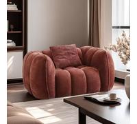 Single Sofa Lounge Seat, Sofas Modernos Para Sala, Pumpkin Shape Seater, Comfy Boucle Fabric Upholstered Sofa,For Home Movie Leisure Entertainment Room,Brick red,105×105×72cm
