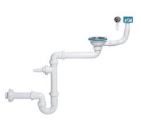 Single Space Saving Kitchen Sink Drain Waste P-Trap Set 115mm Dish Washer Input