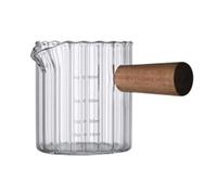 Single Spout Coffee Glass, Glass Measuring Cups with Spout, Measuring Cup with Wooden Handle, Italian Glass Coffee Measuring Cup, Vertical Pattern Milk Cup for Home Office(Cylinder-Transparent)