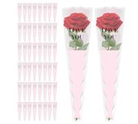 Single Stem Bouquet Bag - 4 Mil Waterproof 50 Pcs, Clear Rose Wrap Sleeve, Heavy Duty Floral Packaging for Florist, Valentine Graduation Gift Wrap