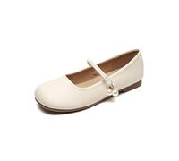 Single-Strap Flat Mary Jane Shoes Beige Soft Leather Shoes with a Preppy Fairy-Tale Style Ideal for Walking and Leisure