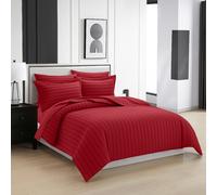 (Single Stripe Duvet Cover Set Fitted Sheet 4PCS Bedding Set) Red Christmas Duvet Cover Set Single Double King