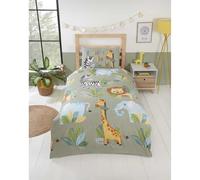 Rapport Home - Duvet Cover & Pillowcase Set - Single Reversible Bedding - Rumble in the Jungle Green Animal Print 135x200cm