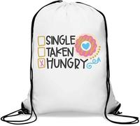 Single Taken Hungry Minimalist Donut Graphic Gym Sack Casual Drawstring Bag White