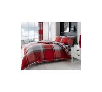 (Single) Tartan duvet sets red & grey check contemporary bedding quilt cover pillow cases