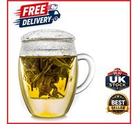 Single Tea Glass 400ml with Integrated Filter and Lid for Loose-Leaf Tea